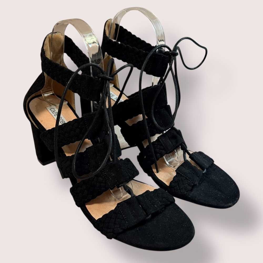 Cape Robbin Black Lace Up Braided Strap Block Heel Sandals Women’s Size 9 - Picture 11 of 11